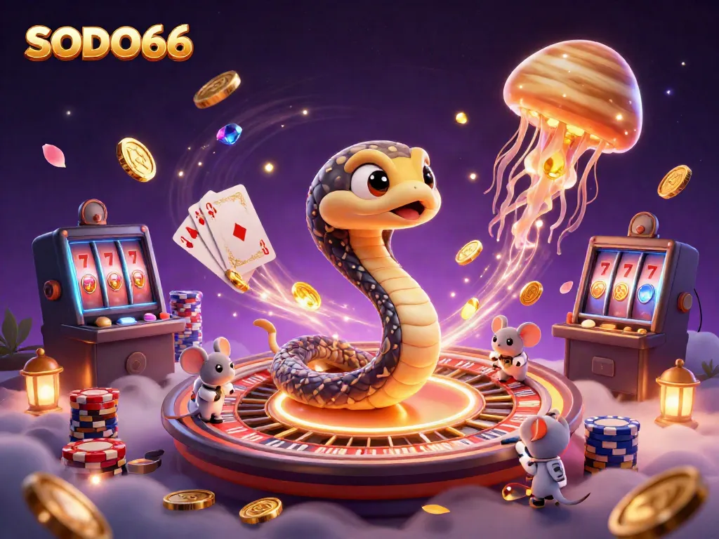 Experience the excitement at SODO66 with a cosmic roulette scene featuring betting mice.