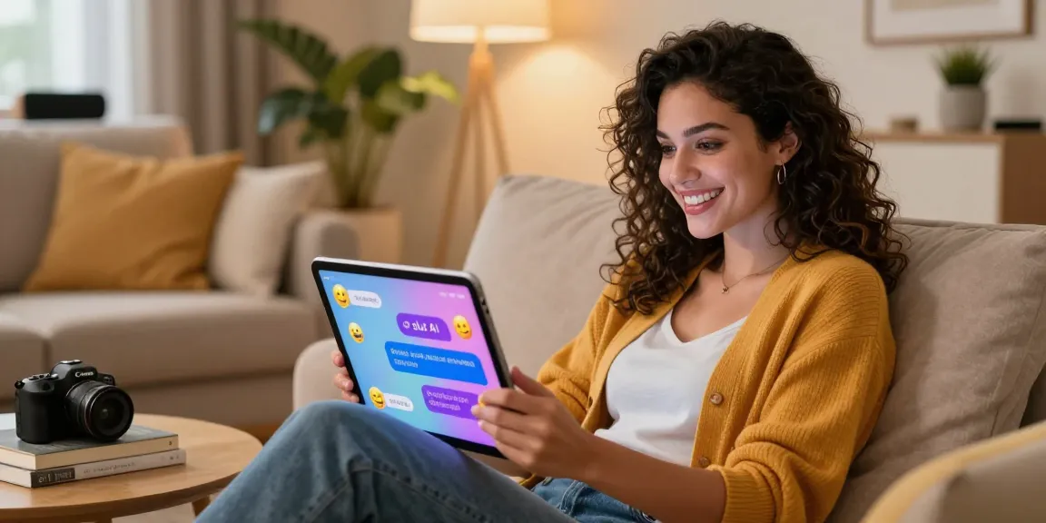 Engaging conversation with a slut ai avatar in a cozy living room.