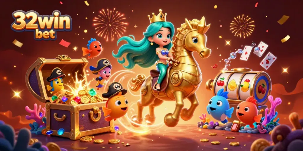Experience the thrill of 32win bet with vibrant 3D characters and casino elements.