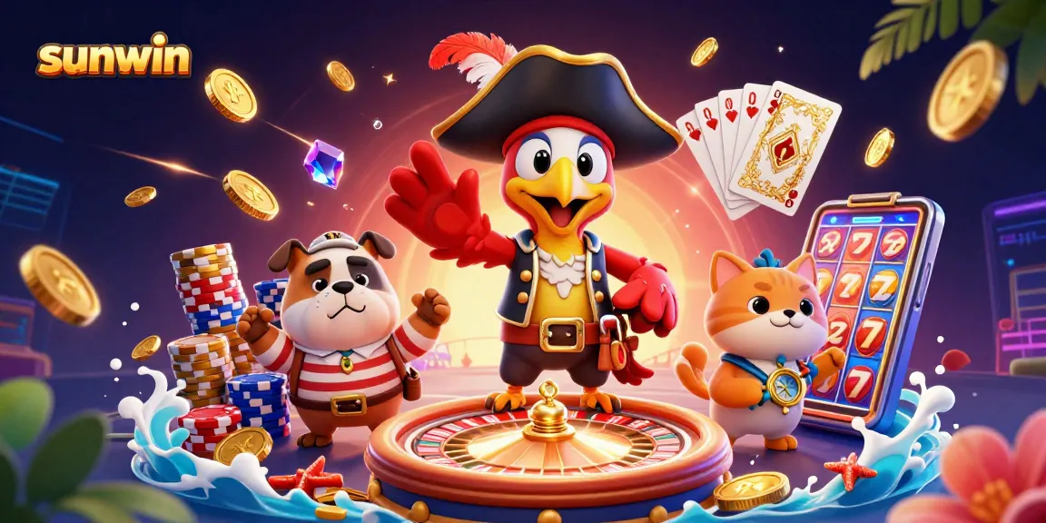 Experience thrilling adventures at sunwin with dynamic casino elements and colorful characters.
