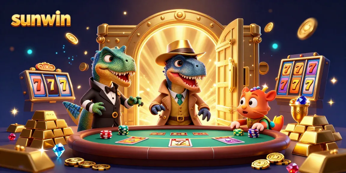 Experience thrilling gameplay with sunwin at the vibrant blackjack table as dinosaurs interact in this dynamic 3D scene.
