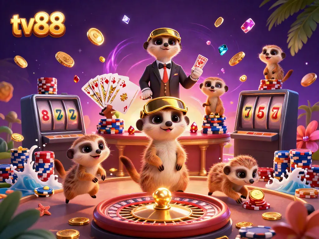 Experience the vibrant casino atmosphere with tv88 featuring lively meerkats and cascading treasures.