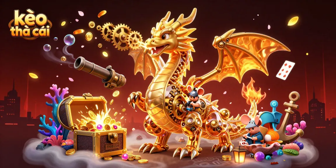 Experience kèo nhà cái with engaging visuals, showing a golden dragon and treasure in a vibrant casino atmosphere.
