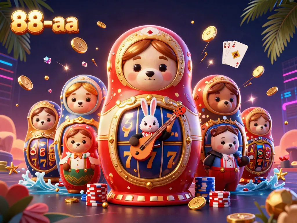 Engage with the vibrant scene of 88-aa featuring colorful casino elements and characters bringing luck and excitement.