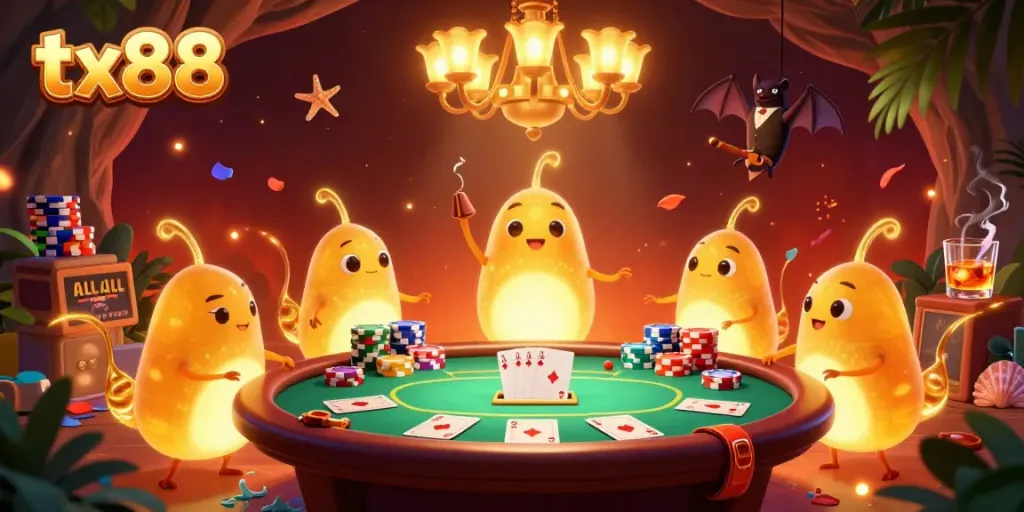 Experience the excitement of tx88 with this vibrant illustration of glowworms illuminating a cave casino.