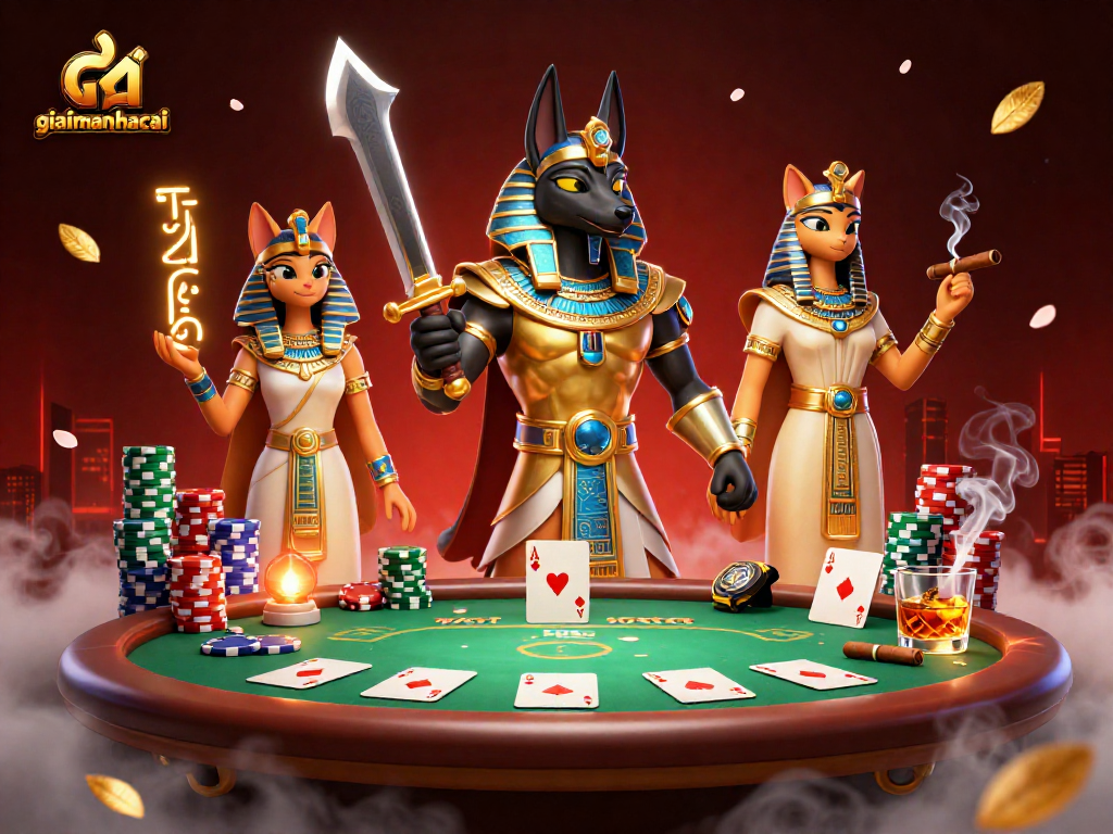 Engage in thrilling strategies at giaimanhacai with Anubis, Bastet, and an exciting poker scene.