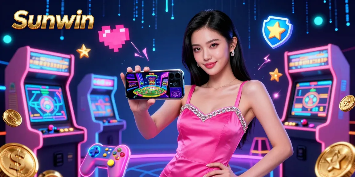 Experience thrilling casino gameplay with Sunwin's live dealer games in a vibrant digital illustration.
