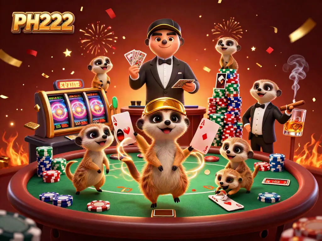 Experience thrilling wins at PH222 with fun meerkats in a vibrant casino scene.