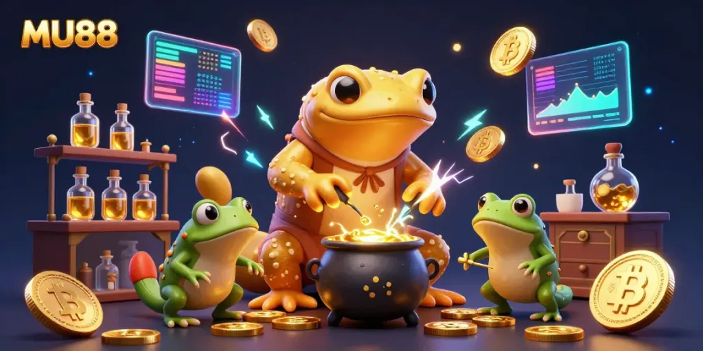 Engage with MU88's vibrant alchemist and apprentices in a magical casino setting, turning base metals into gold.