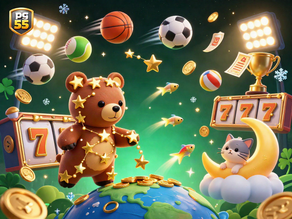 Celebrate wins at pg 55 with a vibrant slots game, featuring gold coins and lucky symbols.