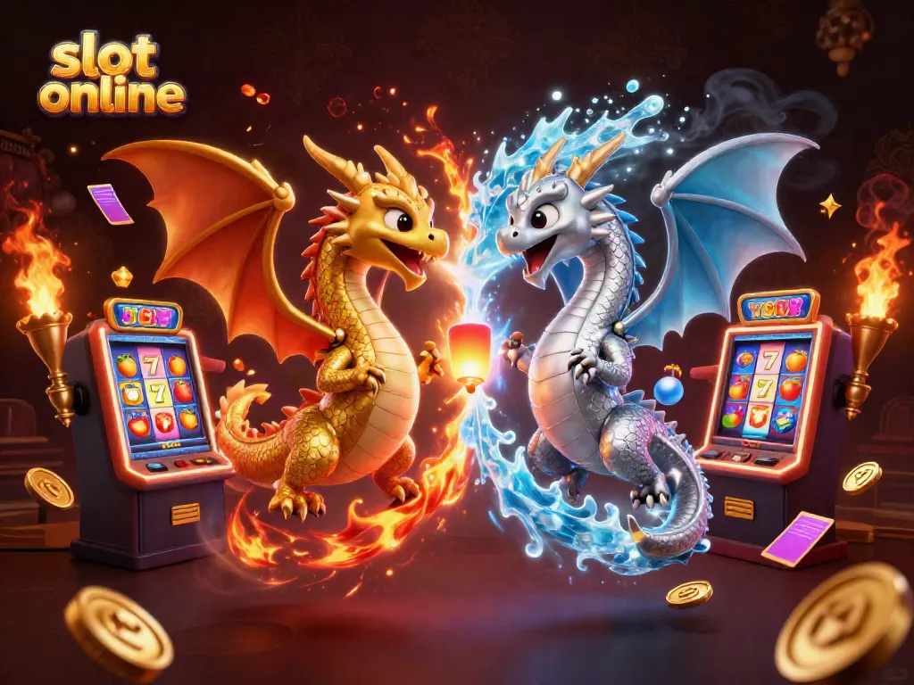 Experience exciting slot online gameplay featuring dynamic 3D dragons and vibrant game elements.