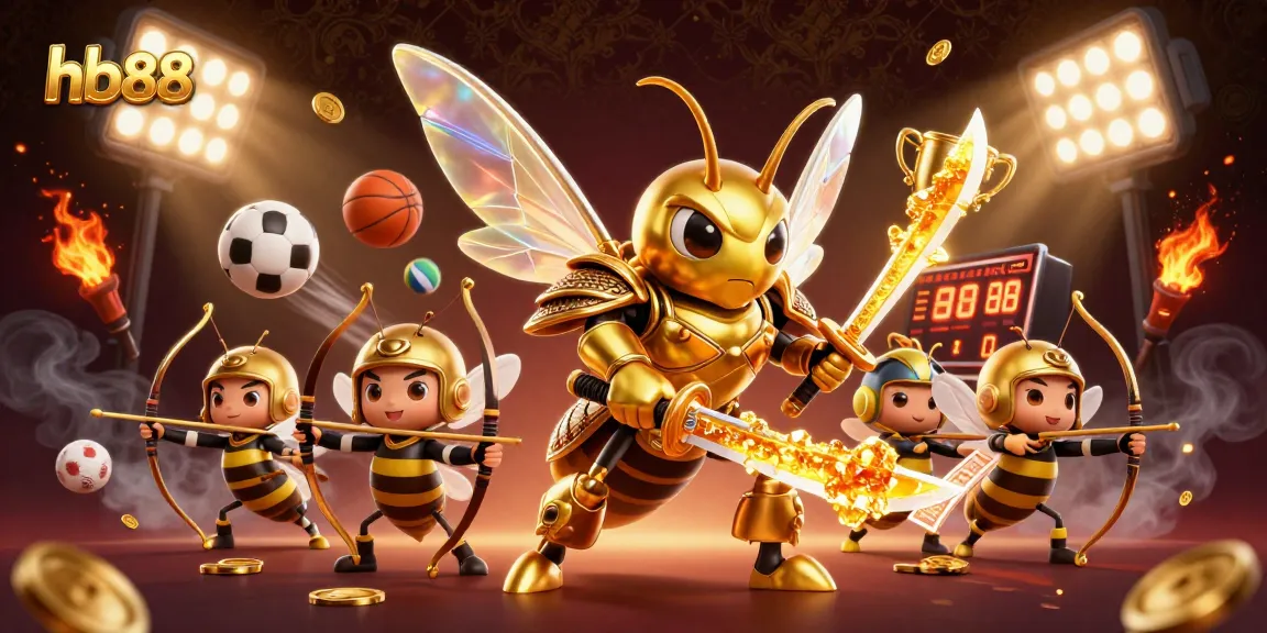 Bet big with hb88, showcasing a dynamic 3D scene of golden hornet warriors engaged in thrilling sports betting.