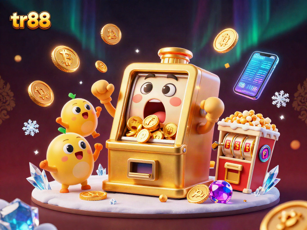 tr88 showcases an exciting jackpot scene with a golden slot machine celebrating wins in a vibrant casino.