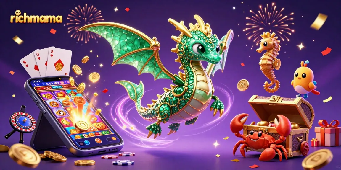 Richmama delivers excitement through a 3D sea dragon and vibrant slot game elements.