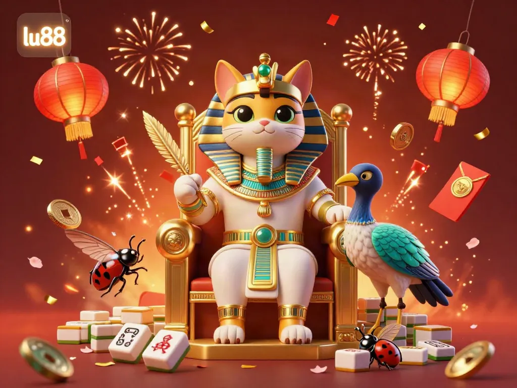 Experience the excitement of lu88 with vibrant 3D characters and festive gambling elements in an immersive casino setting.