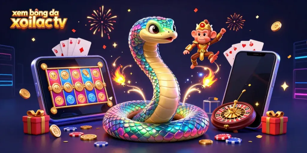 xem bóng đá xoilac tv captures the excitement of online gambling with animated characters and colorful game elements.