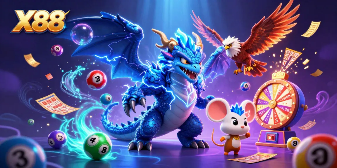 Experience winning opportunities at X88 with thrilling animated lottery elements and vibrant casino energy.