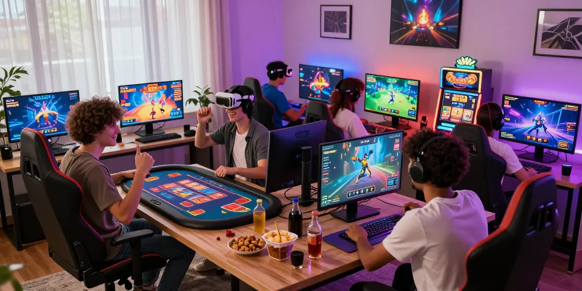 Sunwin gamers enjoying an exciting online gaming session with friends and colorful setup.