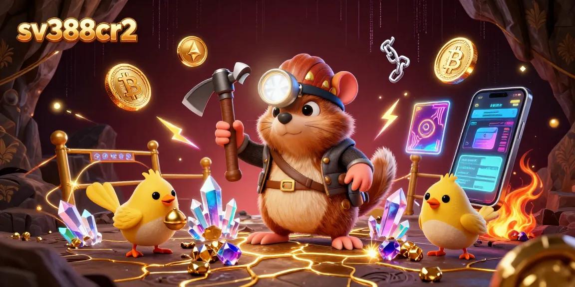 Bet on the excitement of sv388cr2 with a lively 3D illustration of a treasure hunter mole and crypto elements.