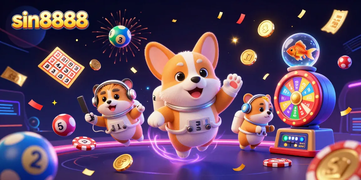 Experience sin8888 fun with a cartoon astronaut corgi in a floating casino!