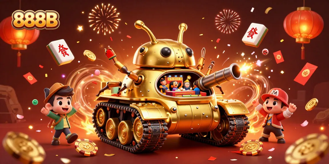 Experience the excitement of 888B with golden casino elements and festive decorations!