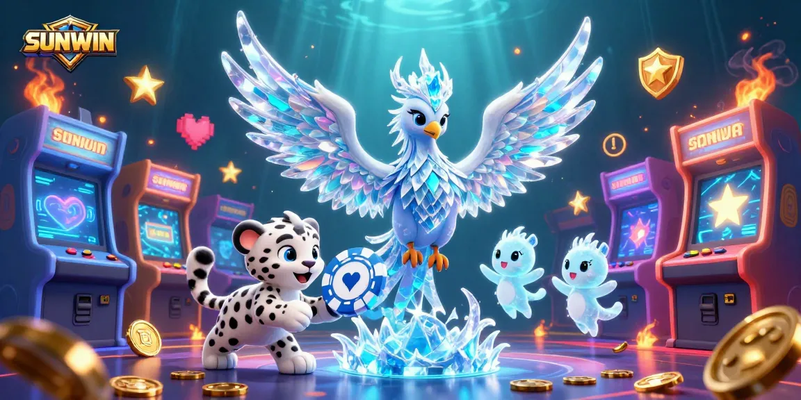 Play thrilling games at SUNWIN with a captivating 3D illustration of vibrant characters and gaming elements.