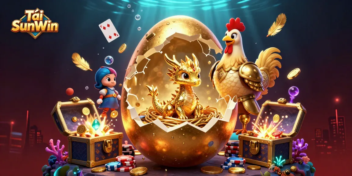 Tải SunWin and play exciting games with golden dragon and poker chips in vibrant underwater adventure.