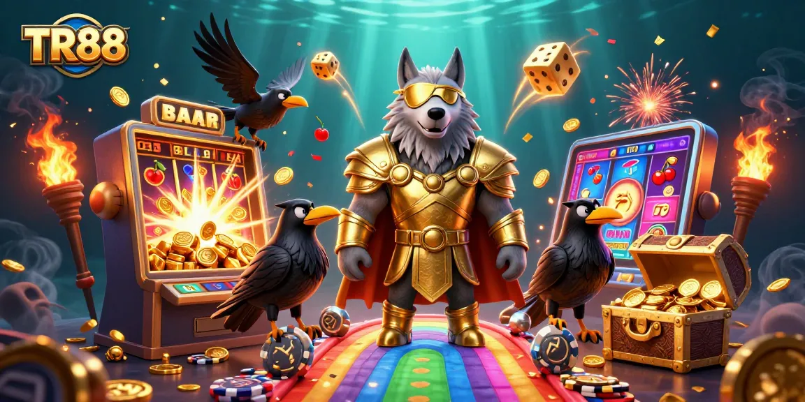 Experience the excitement of TR88 with Odin and ravens in a vibrant casino scene bursting with jackpots.