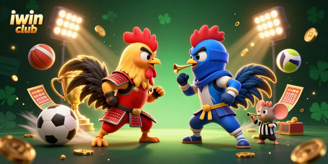Engage in thrilling action with iwin club, showcasing epic roosters in a vibrant casino showdown.