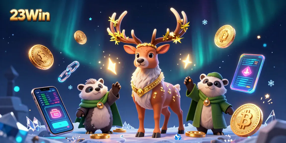 Join the excitement at 23Win with vibrant characters and crypto elements in a thrilling gaming scene.