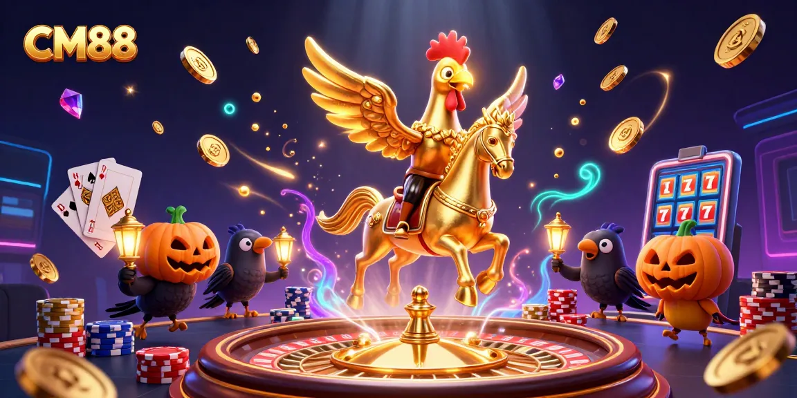 Experience the golden rooster in CM88, navigating a vibrant casino filled with excitement and winning potential.