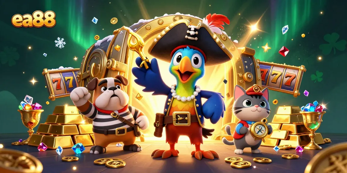 Win big with ea88 as a pirate captain and crew discover treasure in a vibrant casino.
