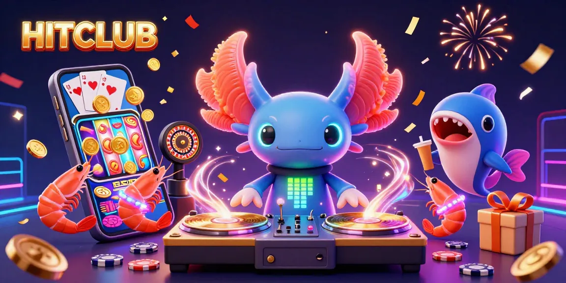 HITCLUB offers thrilling slots gameplay with colorful 3D visuals and dynamic characters celebrating casino excitement.