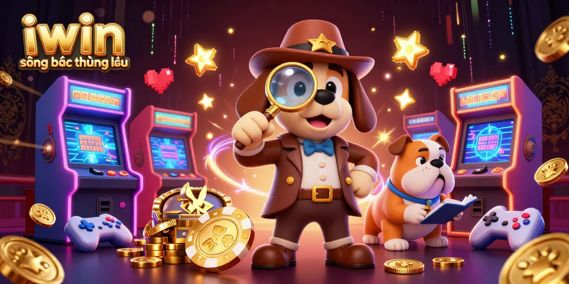 Experience the excitement at iwin sòng bạc thượng lưu with a colorful 3D casino illustration featuring a detective uncovering clues.