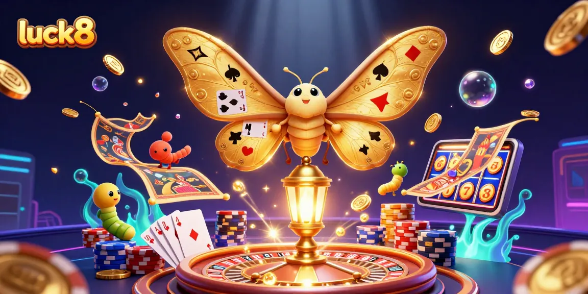 Experience excitement and win big with luck8 in this vibrant casino-themed illustration.