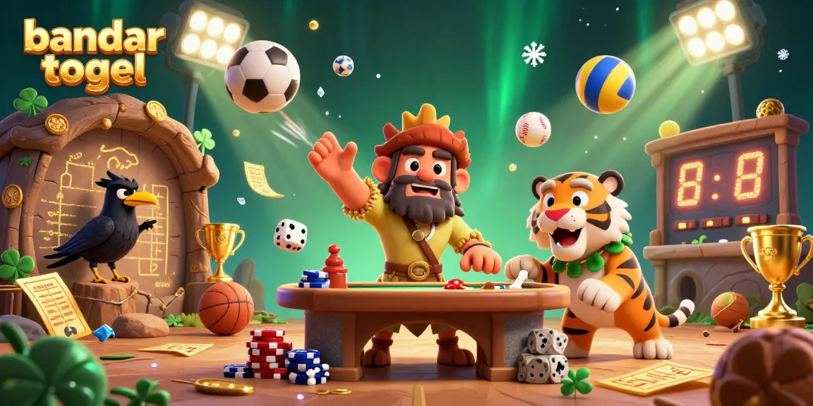 Engage with bandar togel in a vibrant scene featuring a prehistoric casino with cartoon characters and dynamic games.