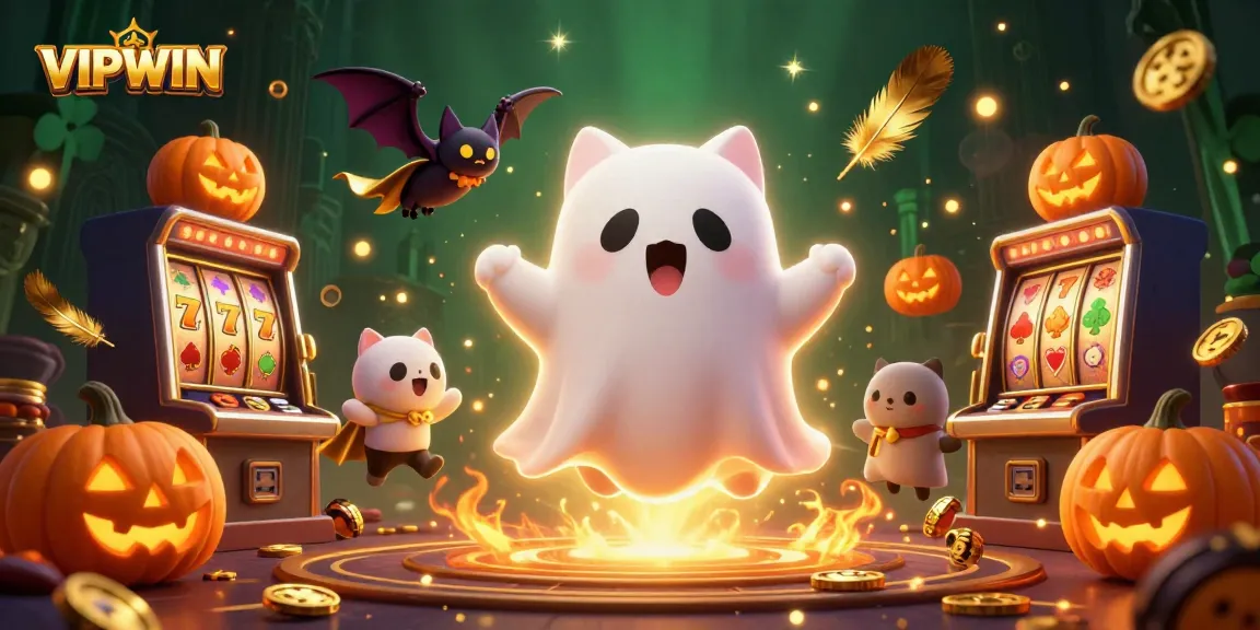 Experience thrilling gameplay with VIPWIN in a haunted casino scene featuring dynamic characters and rich gaming elements.