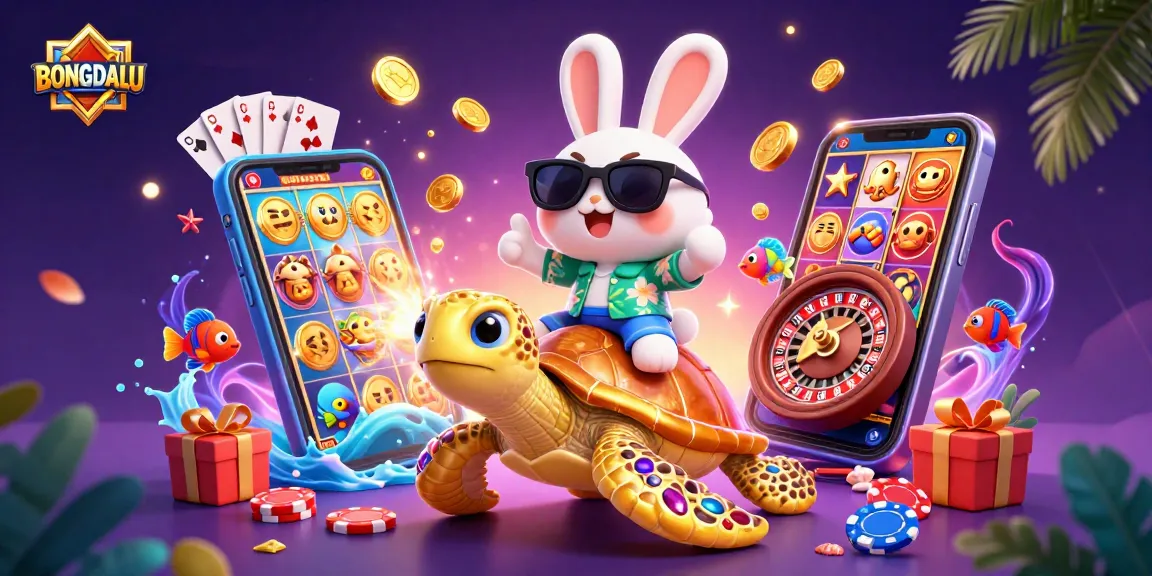 BONGDALU showcases an exciting scene with a lucky rabbit and a golden sea turtle in a vibrant underwater casino.