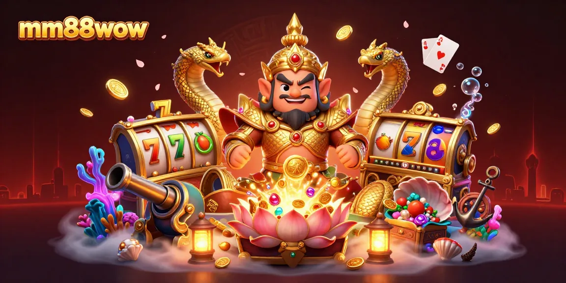 Experience excitement with mm88wow's vibrant slots surrounded by enchanting characters and treasures.
