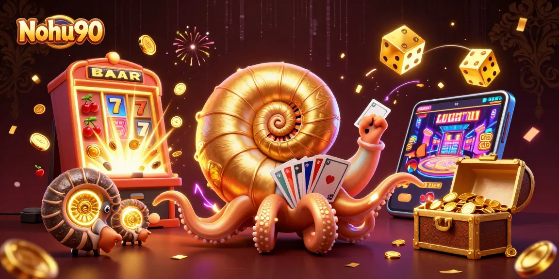 Nohu90 players enjoy jackpot excitement with vibrant 3D casino illustration and slot game action.