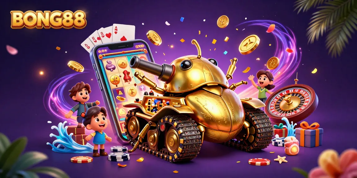Experience the thrill of BONG88 in a dynamic 3D casino scene bursting with action and excitement.