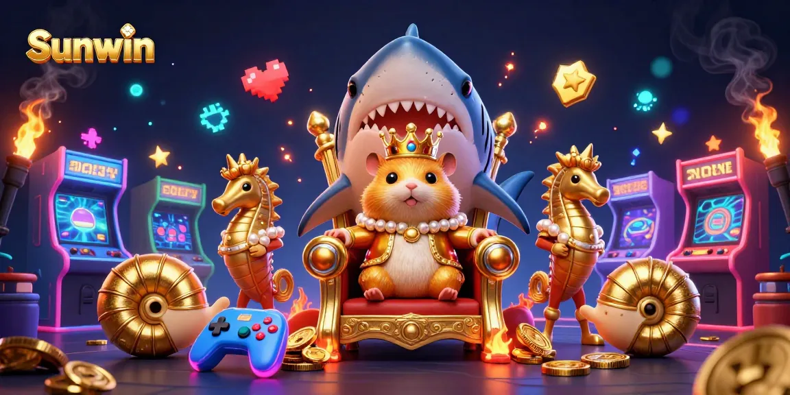 Experience thrilling action at Sunwin with an animated casino scene featuring vibrant game elements.