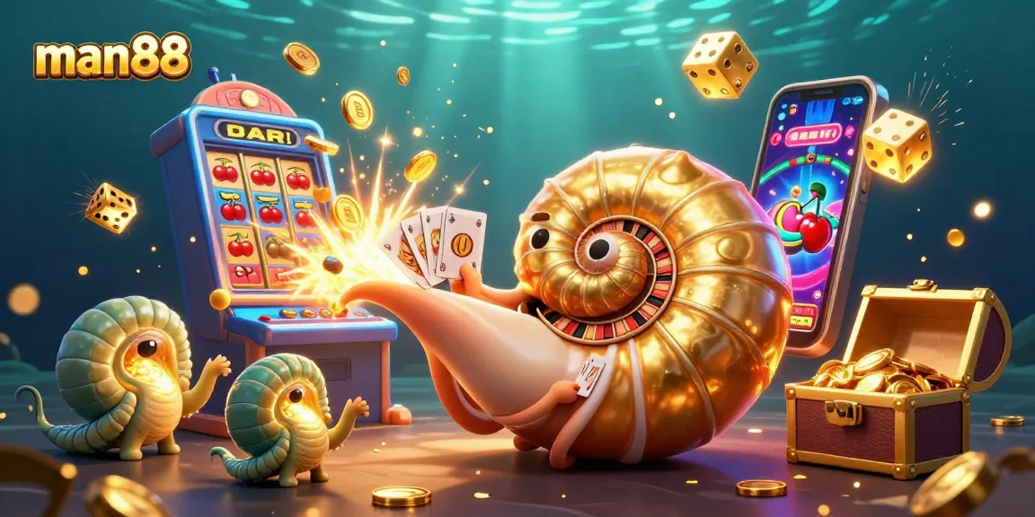 Experience the excitement of jackpots with man88's vibrant 3D illustration featuring a nautilus roulette wheel.