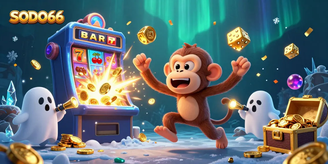 SODO66 offers an exciting adventure with the poltergeist monkey and ghost-hunter puppy in a vibrant casino setting.