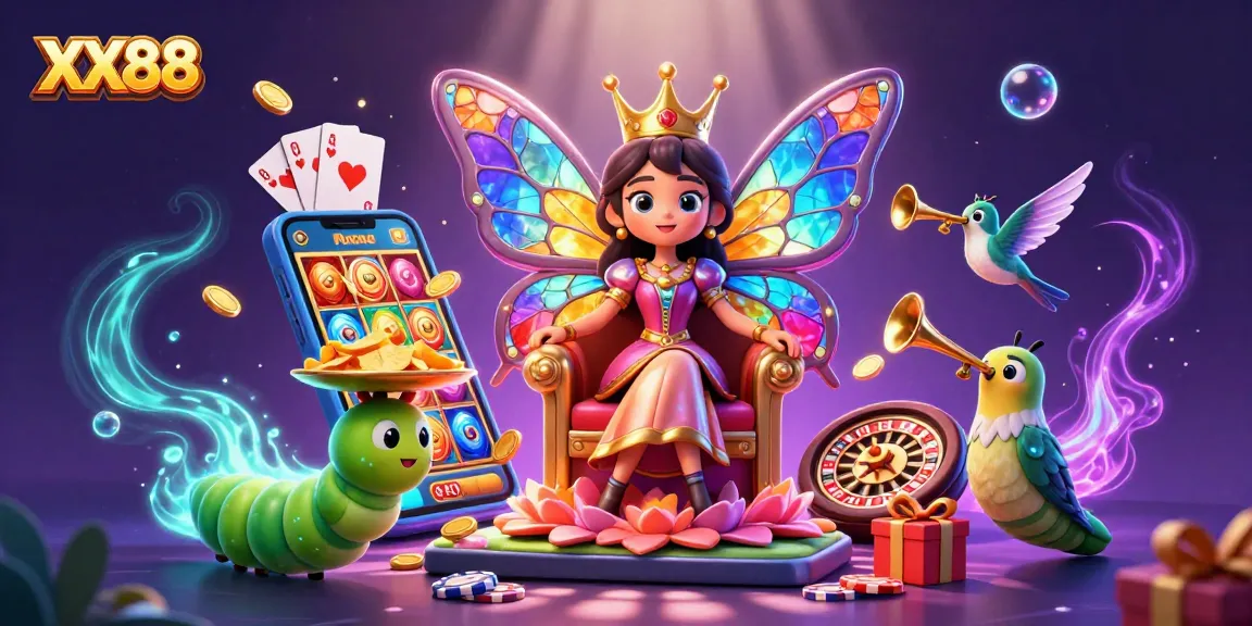 Engage with XX88's vibrant gaming experience through a dazzling 3D casino illustration.