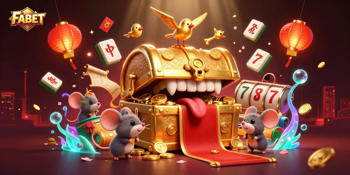 FABET showcases an enchanting scene with a treasure chest and game elements, enticing gamblers with excitement.