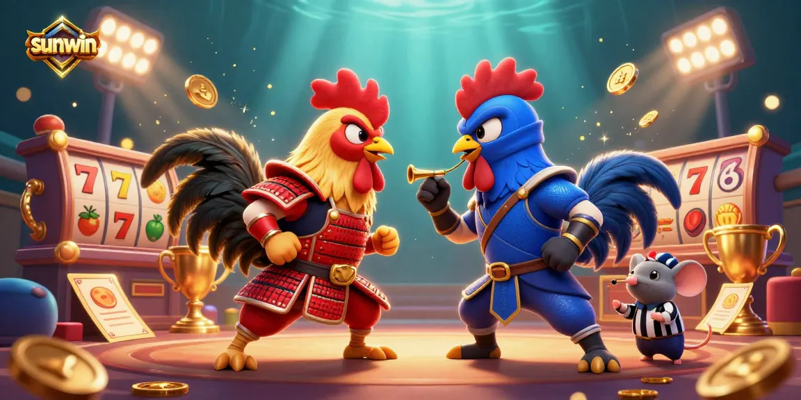 Experience thrilling action with sunwin's dynamic slot games featuring cartoon roosters in combat.