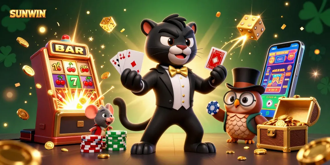 Experience thrilling gaming action at SUNWIN with a stylish panther dealer and rich casino elements.