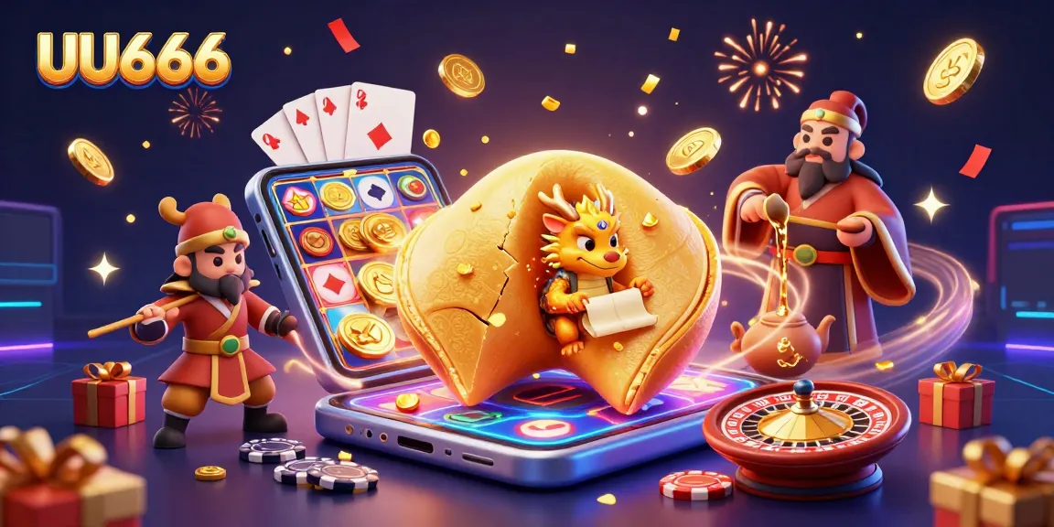 Experience thrilling gaming adventures with UU666 in this vibrant casino illustration featuring dynamic slot games and magical elements.