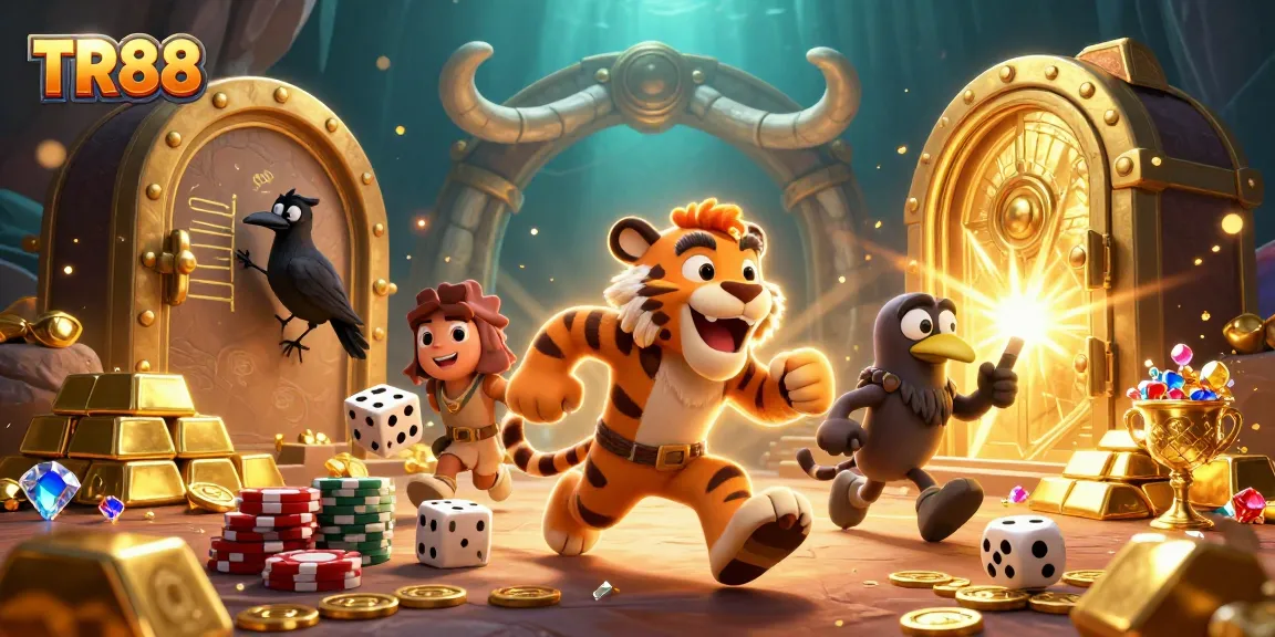 Experience TR88's prehistoric casino adventure with vibrant characters and exciting treasure elements.